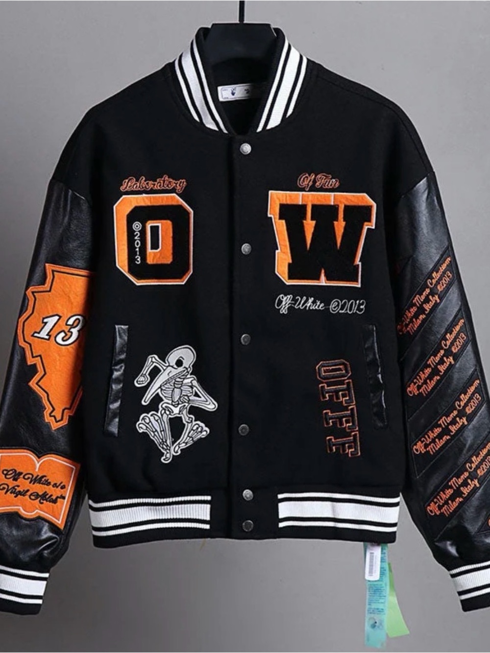 Off-White Black and Orange Varsity Bomber Jacket